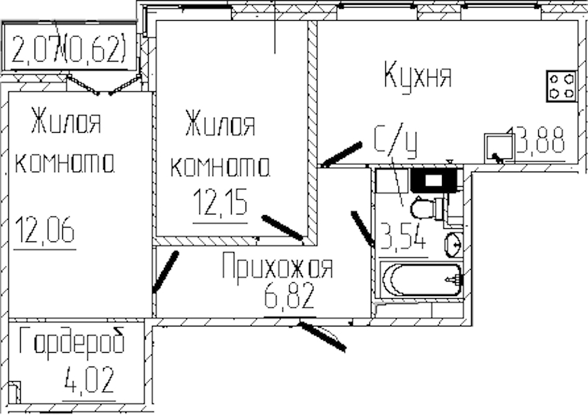 2-комнатная квартира 53.09 м², 3/8 эт., ЖК «SERTOLOVO PARK»